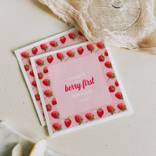 Berry First Birthday Strawberry Paper Napkin