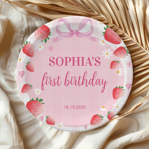 Berry First Birthday Strawberry Paper Plate