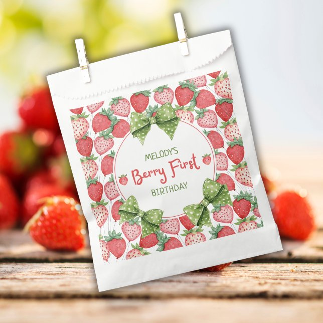 Berry First Birthday Strawberry Party Favor Bags (Creator Uploaded)