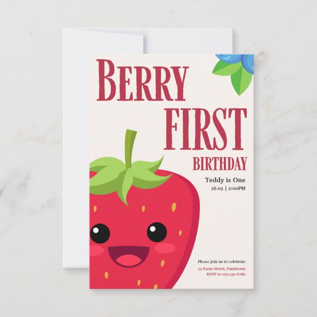 Berry First Birthday Strawberry Party Invitation (Front)