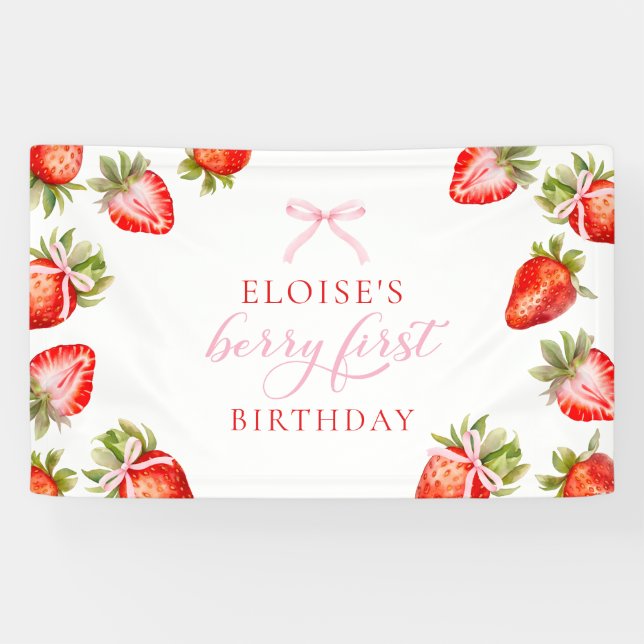 Berry First Birthday Strawberry Party Sign (Horizontal)