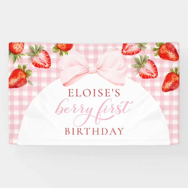 Berry First Birthday Strawberry Party Sign (Horizontal)