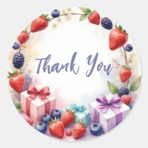 Berry First Birthday Strawberry Party - Thank you Classic Round Sticker