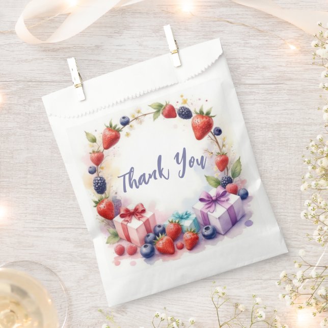 Berry First Birthday Strawberry Party - Thank you Favour Bag (Clipped)