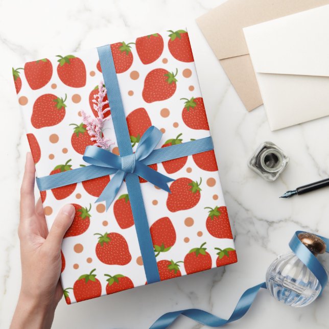 Berry First Birthday Strawberry Pattern Wrapping Paper (Gifting)
