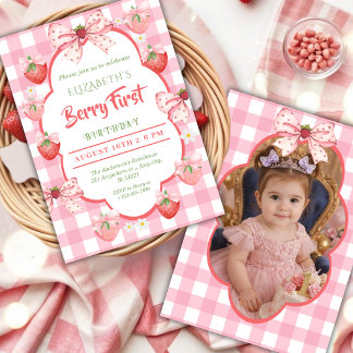 Berry First Birthday Strawberry photo Invitation