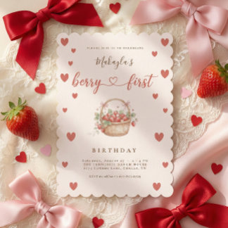 Berry First Birthday Strawberry Sweet One Girl Invitation