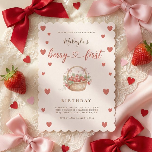 Berry First Birthday Strawberry Sweet One Girl Invitation (Creator Uploaded)
