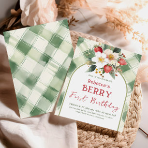 Berry First Birthday Strawberry Theme Party Invitation