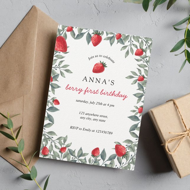 Berry First Birthday | Strawberry Themed Birthday Invitation (Creator Uploaded)