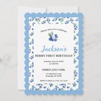 Berry First Birthday Watercolor Blueberry Invite