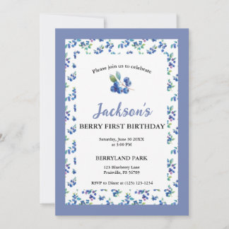 Berry First Birthday Watercolor Blueberry Invite