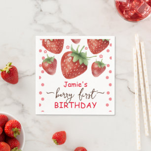 Berry First Birthday Watercolor  Napkin