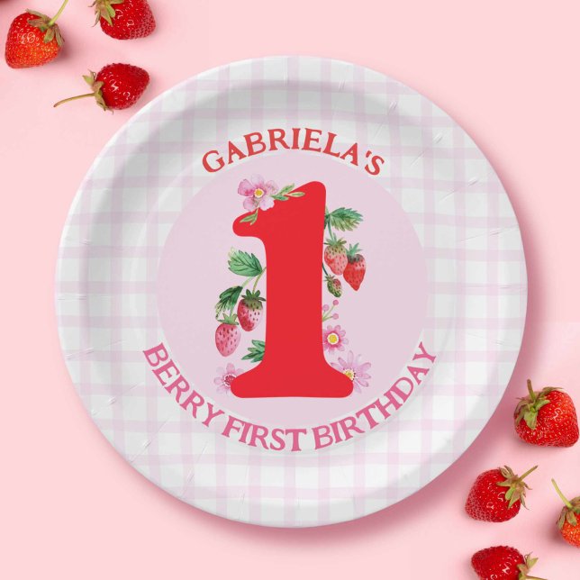 Berry First Birthday Watercolor Strawberries Paper Plate (Berry First Birthday Watercolor Strawberries Paper Plates)