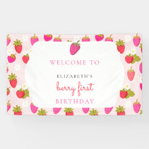 Berry First Birthday Welcome Strawberry Cute Banner