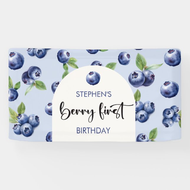 Berry first blueberries kids birthday banner (Horizontal)
