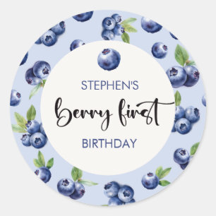 Berry first blueberries kids birthday classic round sticker