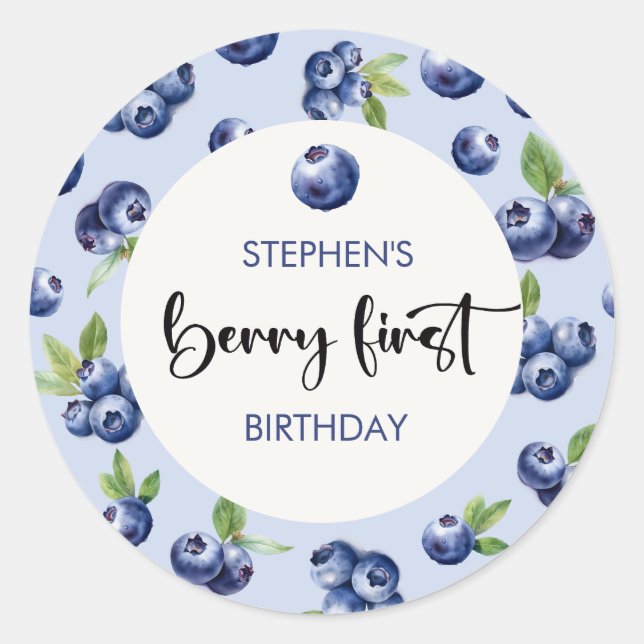 Berry first blueberries kids birthday classic round sticker (Front)