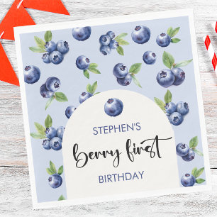 Berry first blueberries kids birthday napkin