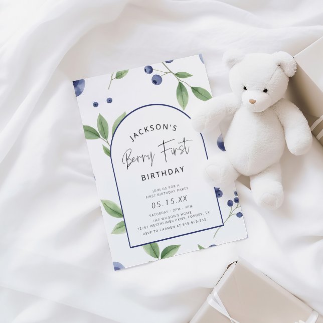 Berry First Blueberry 1st Birthday Party Invitation (Creator Uploaded)