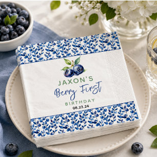 Berry First Blueberry 1st Birthday Party Napkin