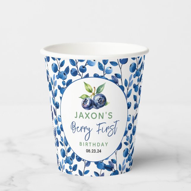 Berry First Blueberry 1st Birthday Party Paper Cups (Front)