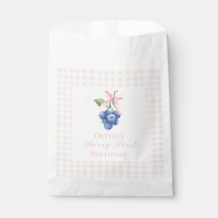 Berry First blueberry birthday Pink Bow Gingham Favour Bag