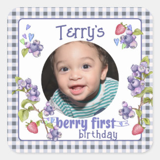 Berry First Boy's Birthday  Square Sticker
