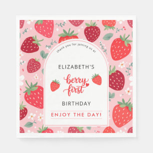 Berry First Cute 1st Birthday Girl's Strawberry Napkin