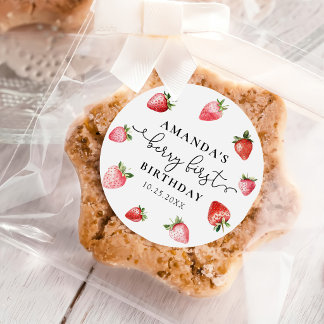 Berry First Cute 1st Birthday Strawberry Classic  Round Sticker