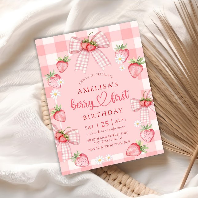 Berry First Cute 1st Birthday Strawberry Invitation (Creator Uploaded)