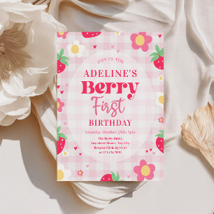 Berry First Cute 1st Birthday Strawberry Invitation
