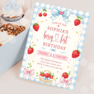 Berry First Cute 1st Birthday Strawberry Invitation
