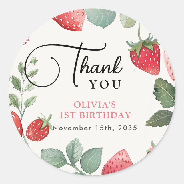 Berry First Floral 1st Birthday Classic Round Sticker (Front)