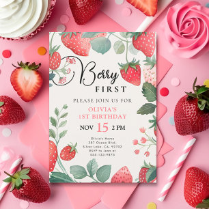 Berry First Floral 1st Birthday Invitation