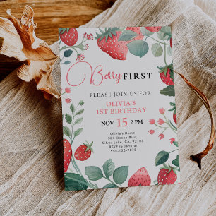 Berry First Floral 1st Birthday Invitation