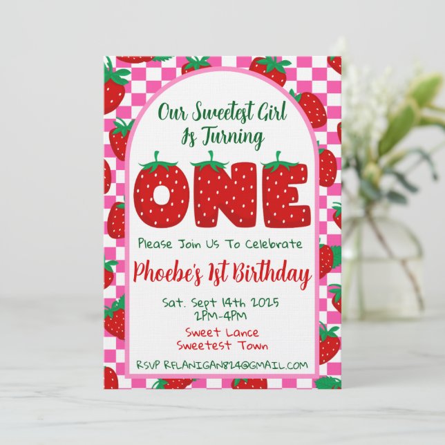 Berry First One Birthday Party Invitation (Standing Front)