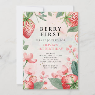 Berry First Pink Floral 1st Birthday Invitation