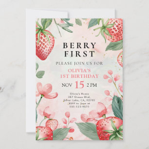 Berry First Pink Floral 1st Birthday Invitation