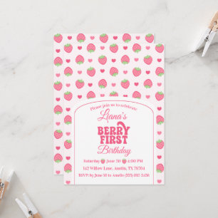 Berry First Pink Strawberry Girl 1st Birthday  Invitation