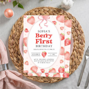 Berry First Red Strawberry 1st Summer Birthday Invitation