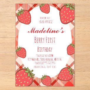 Berry First Strawberries Fruit Birthday Acrylic Invitations