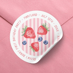 Berry First Strawberries Girl 1st Birthday Party Classic Round Sticker