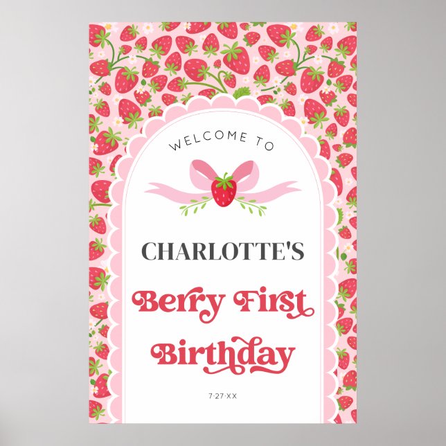 Berry First Strawberry 1st Birthday 24x36 Welcome Poster (Front)