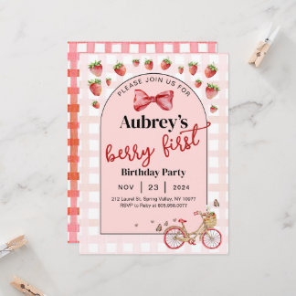 Berry First Strawberry 1st Birthday Invitation