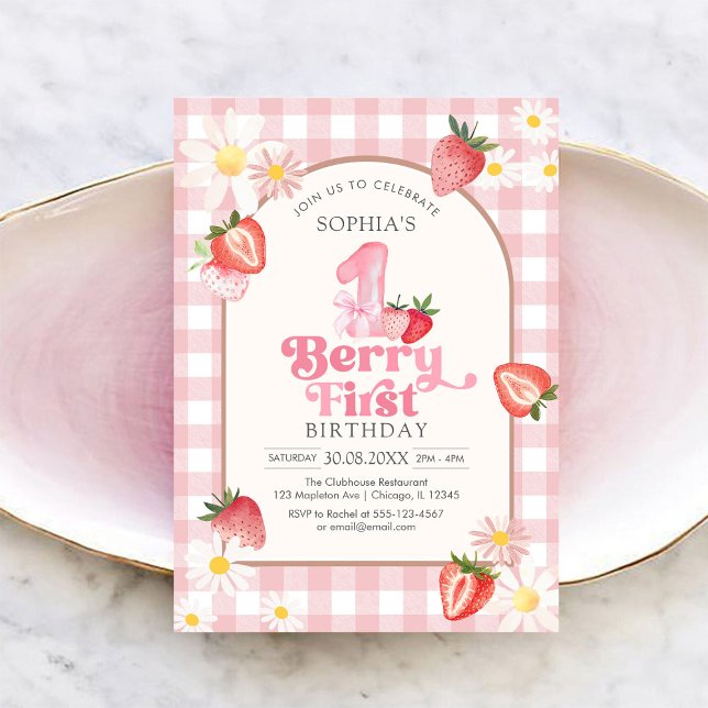 Berry First Strawberry 1st Birthday Invitation (Creator Uploaded)