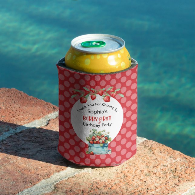 Berry First Strawberry 1st Birthday Party Custom  Can Cooler (In Situ Pool)
