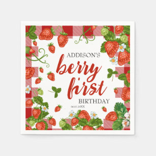 Berry First Strawberry 1st Birthday Party Custom Napkin