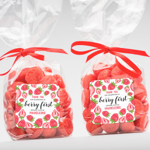 Berry First Strawberry 1st Birthday Party Custom Square Sticker