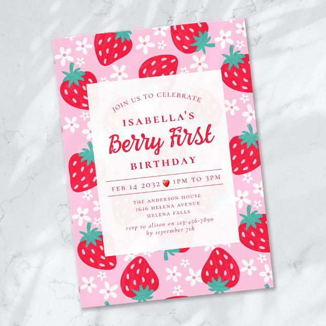 Berry First Strawberry 1st Birthday Party Invitation (Creator Uploaded)
